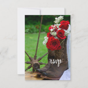 Cartons Réponse Mariage campagnard de bottes de cowboy Rose rustiq