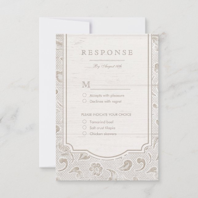 Cartons Réponse Mariage campagnard rustique en dentelle blanche RS (Devant)