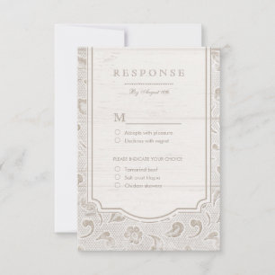 Cartons Réponse Mariage campagnard rustique en dentelle blanche RS