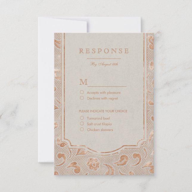 Cartons Réponse Mariage campagnard rustique en dentelle d'or Kraft (Devant)