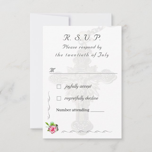 Cartons Réponse Mariage catholique Rose nuptial (Devant)