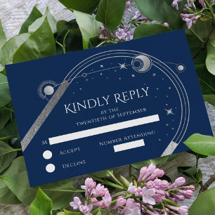 Cartons Réponse Mariage Céleste Bleu Argent Soleil Lune Étoiles