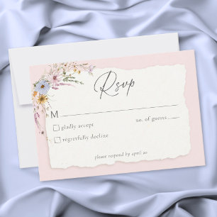 Cartons Réponse Mariage Champêtre Fleurs Sauvages Rose Pâle Romant