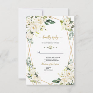 Cartons Réponse Mariage Charmant Aquarelle Fleurs Blanches Or