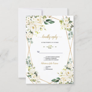 Cartons Réponse Mariage Charmant Aquarelle Fleurs Blanches Or