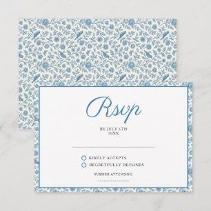 Cartons Réponse Mariage Chic avec Bordure Florale Toile de Jouy Bl