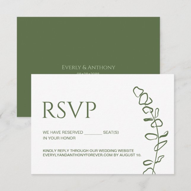 Cartons Réponse Mariage Chic Eucalyptus Places réservées Vert Saug (Devant / Derrière)