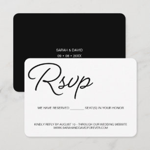 Cartons Réponse Mariage chic noir blanc Nous avons réservé un sièg