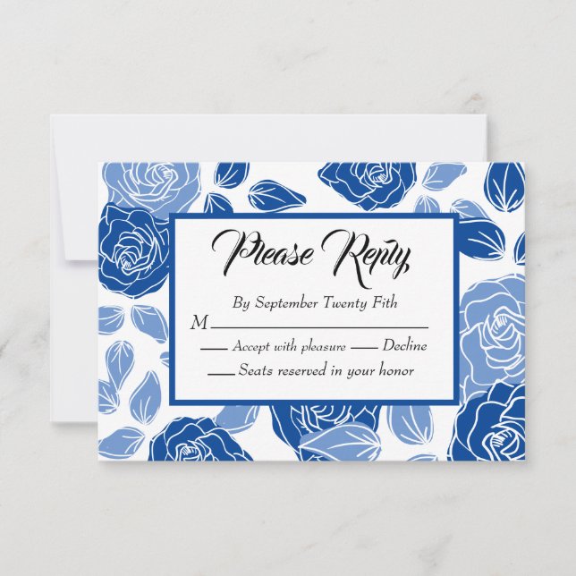 Cartons Réponse Mariage Chic Simple Rose Fleurie Bleue (Devant)