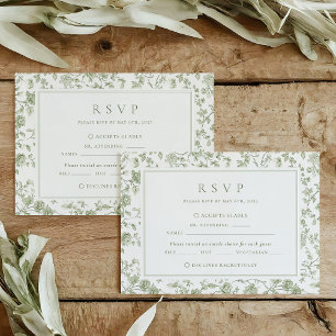 Cartons Réponse Mariage Chinoiserie Vert Sauge