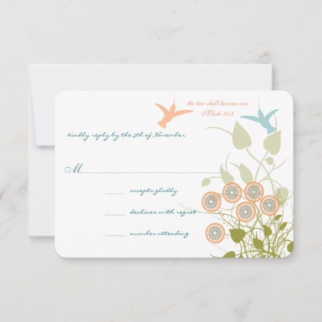 Cartons Réponse Mariage chrétien Lovebird Hummingbird Floral (Devant)