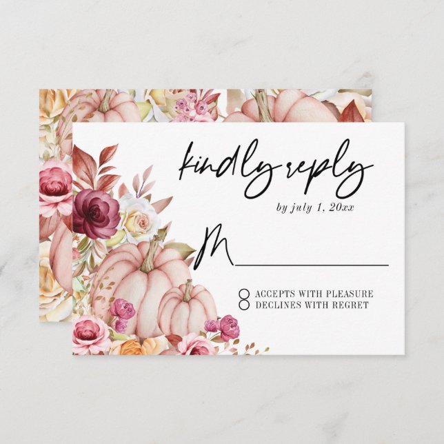 Cartons Réponse Mariage Citrouille d'automne (Devant / Derrière)