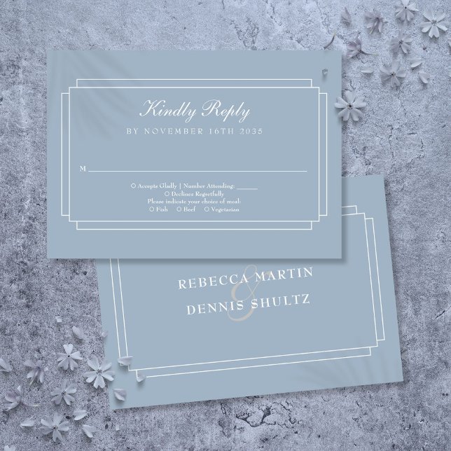 Cartons Réponse Mariage classique Art déco bleu Dusty (Classic Art Deco Dusty Blue Wedding RSVP Card)