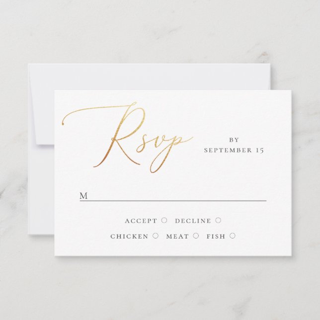 Cartons Réponse Mariage classique élégant | Script Gold officiel (Devant)