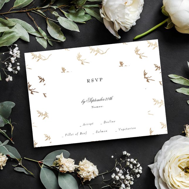 Cartons Réponse mariage classique noir blanc monogramme or crest (Créateur téléchargé)