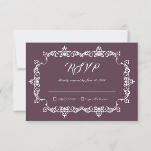 Cartons Réponse Mariage Classique Velours Violet Orné Cadre