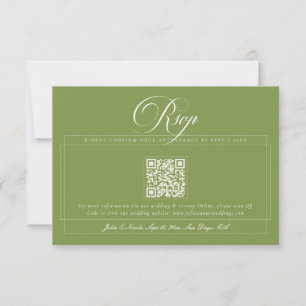 Cartons Réponse Mariage Classique Vert Ivoire Calligraphie QR Code