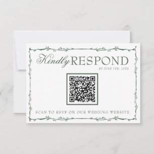 Cartons Réponse Mariage code QR Bohème branches vert émeraude fant