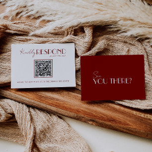 Cartons Réponse Mariage Code QR Burgundy Rouge Profond Blanc Éléga