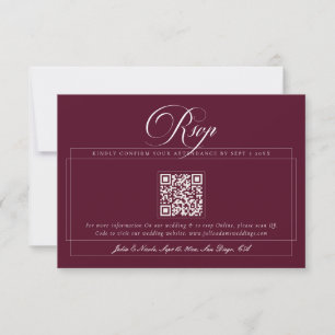 Cartons Réponse Mariage Code QR Calligraphie Ivoire Bourgogne Clas
