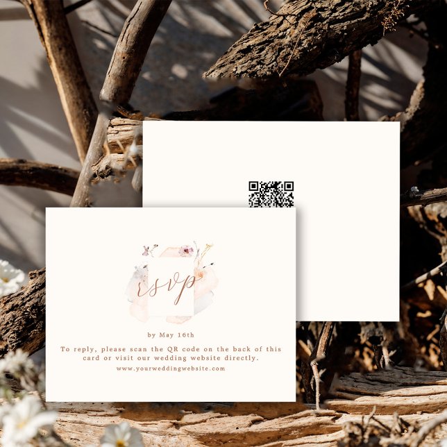Cartons Réponse Mariage Code QR Fleur Sauvage Boho Chic (Créateur téléchargé)