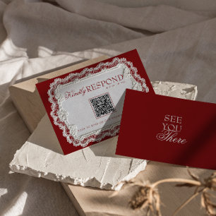 Cartons Réponse Mariage Code QR Rétro Dentelle de Bourgogne Vintag