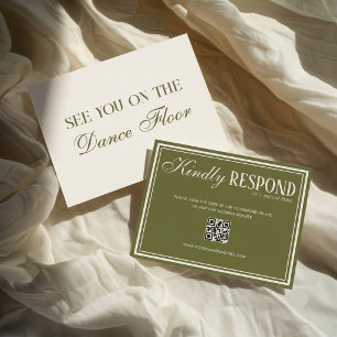 Cartons Réponse Mariage Code QR Vert Olive Ancien Argent de Famill