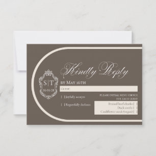 Cartons Réponse Mariage Crème et Mocha au Monogramme de Blason