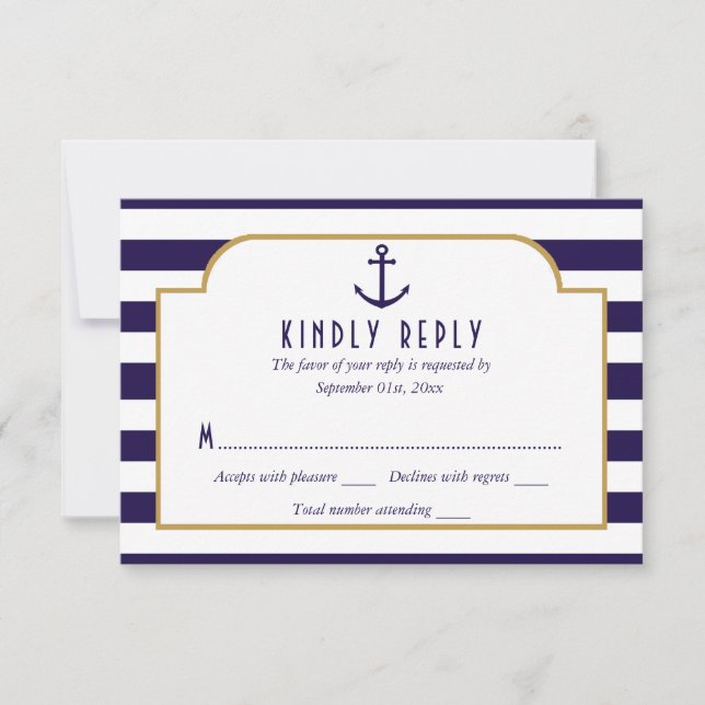 Cartons Réponse Mariage d'Ancre de la marine nautique et de la ban (Devant)