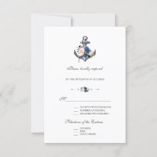Cartons Réponse Mariage d'Ancre floral bleu rose marine