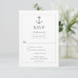 Cartons Réponse Mariage d'Ancres nautiques simple   Blanc