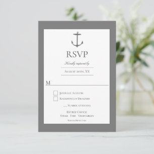 Cartons Réponse Mariage d'Ancres nautiques simple Gris