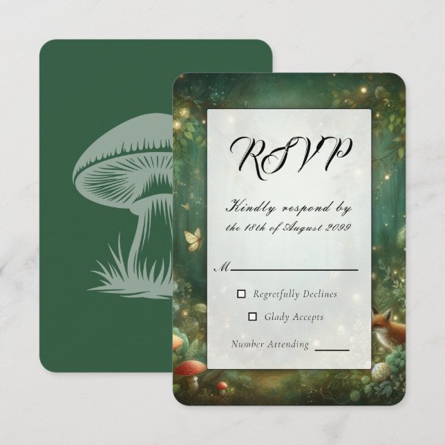 Cartons Réponse Mariage dans la Forêt Enchantée de Vert Émeraude (Devant / Derrière)