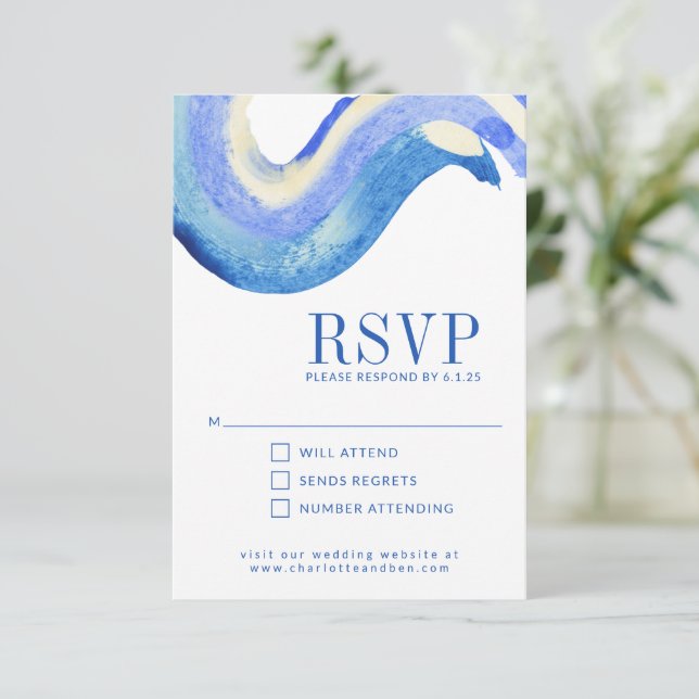 Cartons Réponse Mariage d'aquarelle bleu Art Abstrait contemporain (Debout devant)