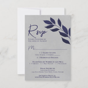 Cartons Réponse Mariage d'aquarelle bleu et gris de la marine Feui