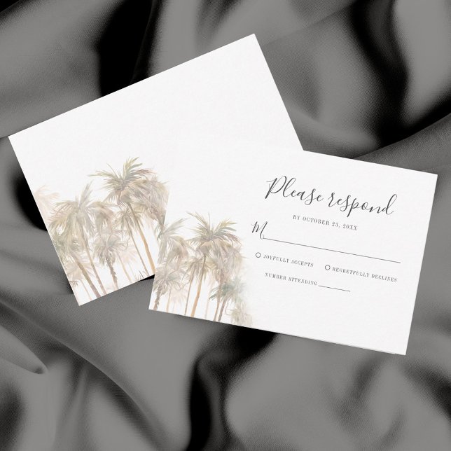 Cartons Réponse Mariage d'aquarelle côtière des palmiers (Coastal Palm Trees Wedding RSVP Response Card)