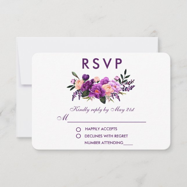 Cartons Réponse Mariage d'aquarelle couleur violet ultra violet PB (Devant)