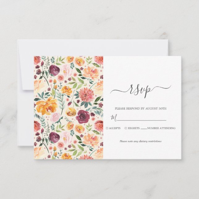 Cartons Réponse Mariage d'aquarelle de fleurs végétales toscanes (Devant)