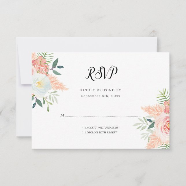 Cartons Réponse Mariage d'aquarelle florale en fleurs roses (Devant)
