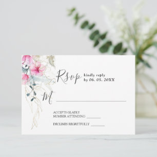 Cartons Réponse Mariage d'aquarelle florale rose gris