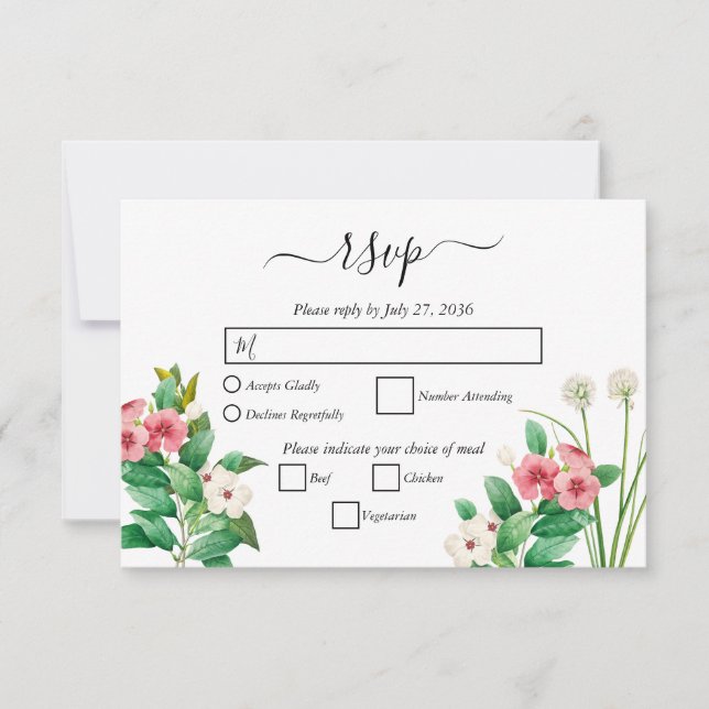 Cartons Réponse Mariage d'aquarelle périphérique fleur sauvage (Devant)