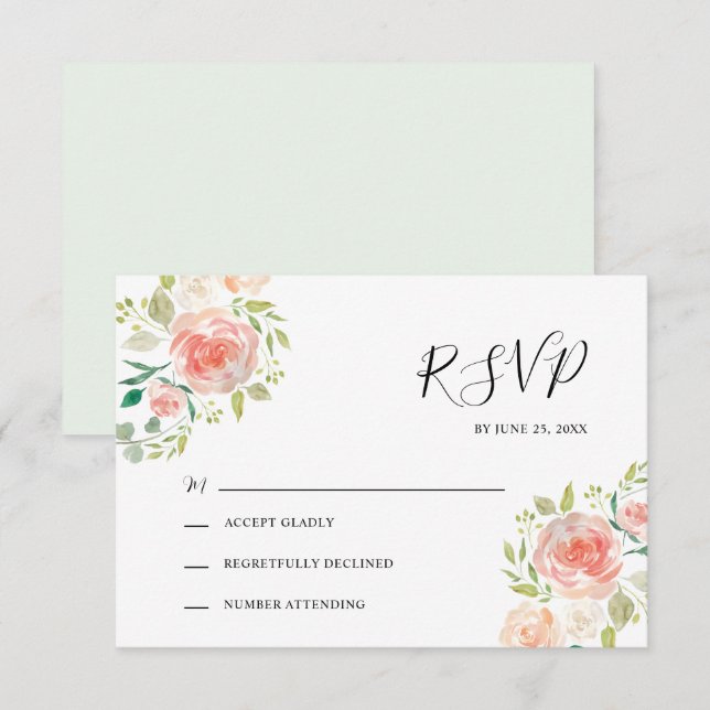 Cartons Réponse Mariage d'aquarelle rose orange vif (Devant / Derrière)