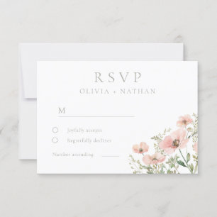 Cartons Réponse Mariage d'aquarelle rose pâle et pâle pour Fleurs