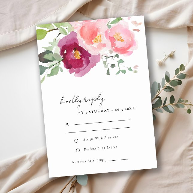 Cartons Réponse Mariage d'aquarelle Rose rose-bleu (Créateur téléchargé)