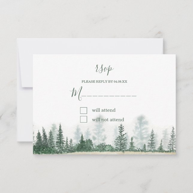 Cartons Réponse Mariage d'aquarelle Rustic Mountain Forest (Devant)