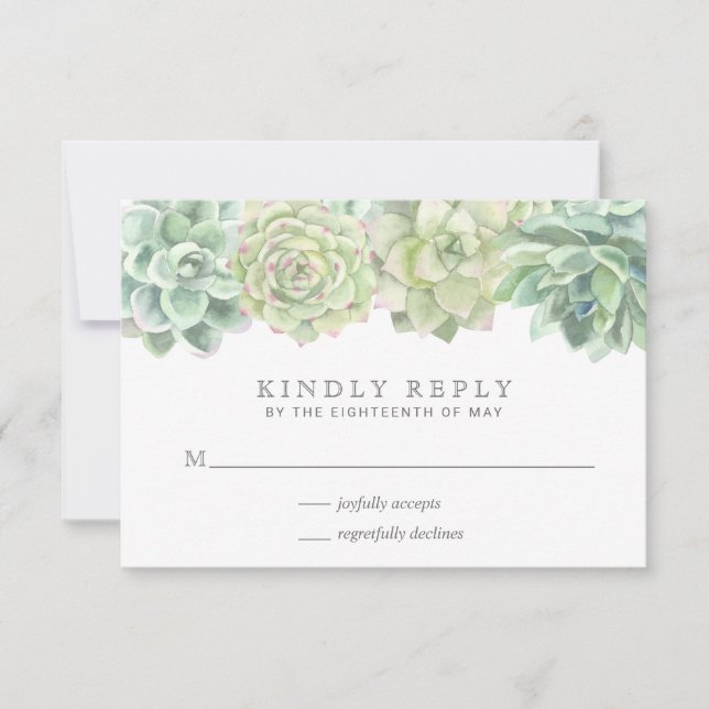 Cartons Réponse Mariage d'aquarelle vert botanique Succulent (Devant)