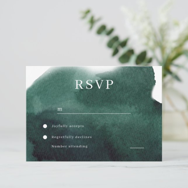 Cartons Réponse Mariage d'aquarelle vert émeraude (Debout devant)