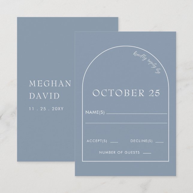 Cartons Réponse Mariage d'arc moderne bleu rustique (Devant / Derrière)