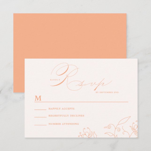 Cartons Réponse Mariage d'art à ligne florale minimale (Devant / Derrière)