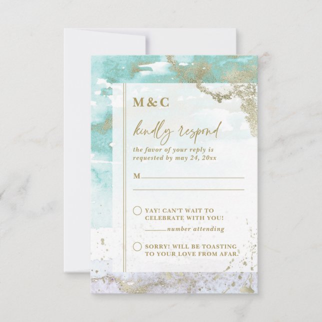 Cartons Réponse Mariage d'art Abstrait chic Turquoise Lavender Gol (Devant)